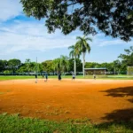 Students playing on the campus sports field.